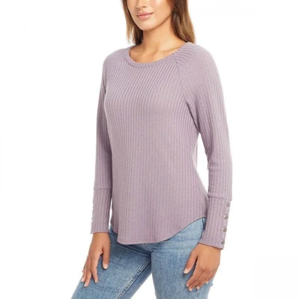 Chaser Waffle Knit Long Sleeve Thermal Top Mystic Purple Small Casual Cozy